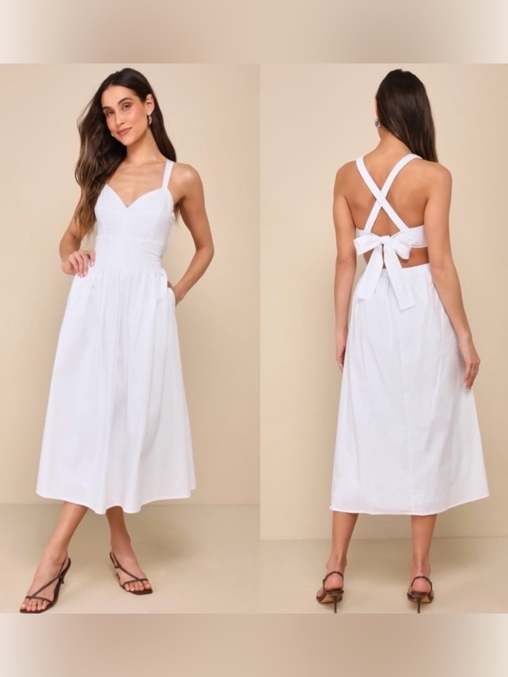 Lulu's White Tie-Back Dress with Adjustable Straps. NWT